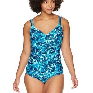 Coastal Blue strappy back water print one piece